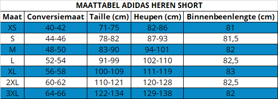 Adidas sportbroekje maattabel