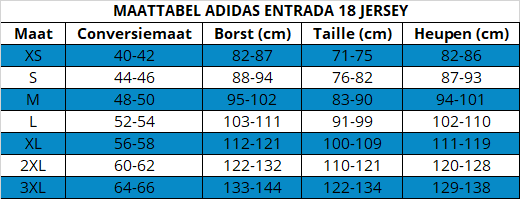 Adidas sportshirt maattabel