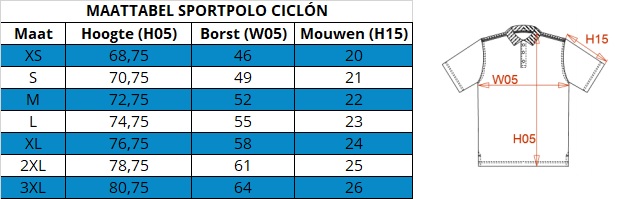 Maattabel sportpolo bedrukken